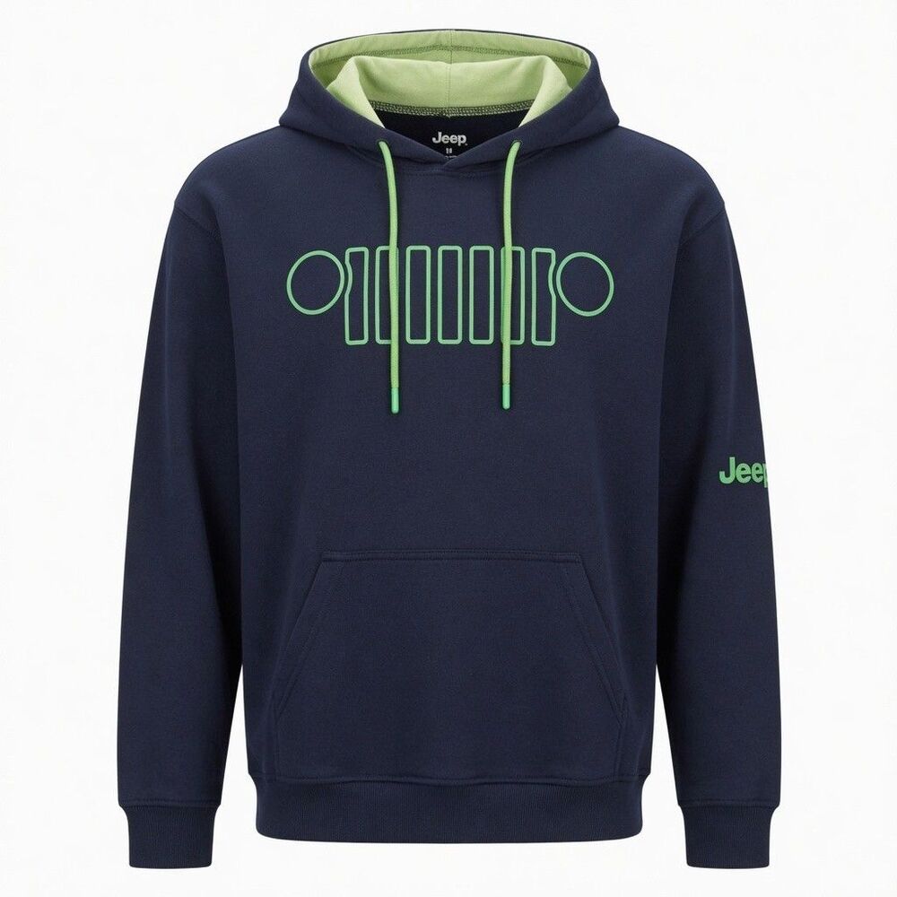 Jeep Hoodie Men’s M Unisex Green Grill Navy Sweatshirt Jeeper EUC